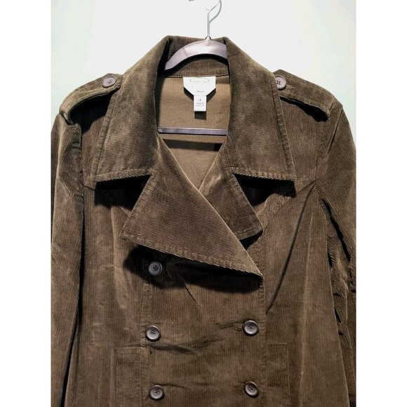 Vtg Talbots Brown Corduroy Double Breasted Elbow Patch Lightweight Jacket Sz 14 - Picture 2 of 7